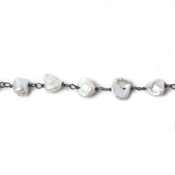 7x6mm Off White Keshi Pearl Black Gold .925 Silver Chain by the foot 28 pcs (ONLINE ORDER ONLY)