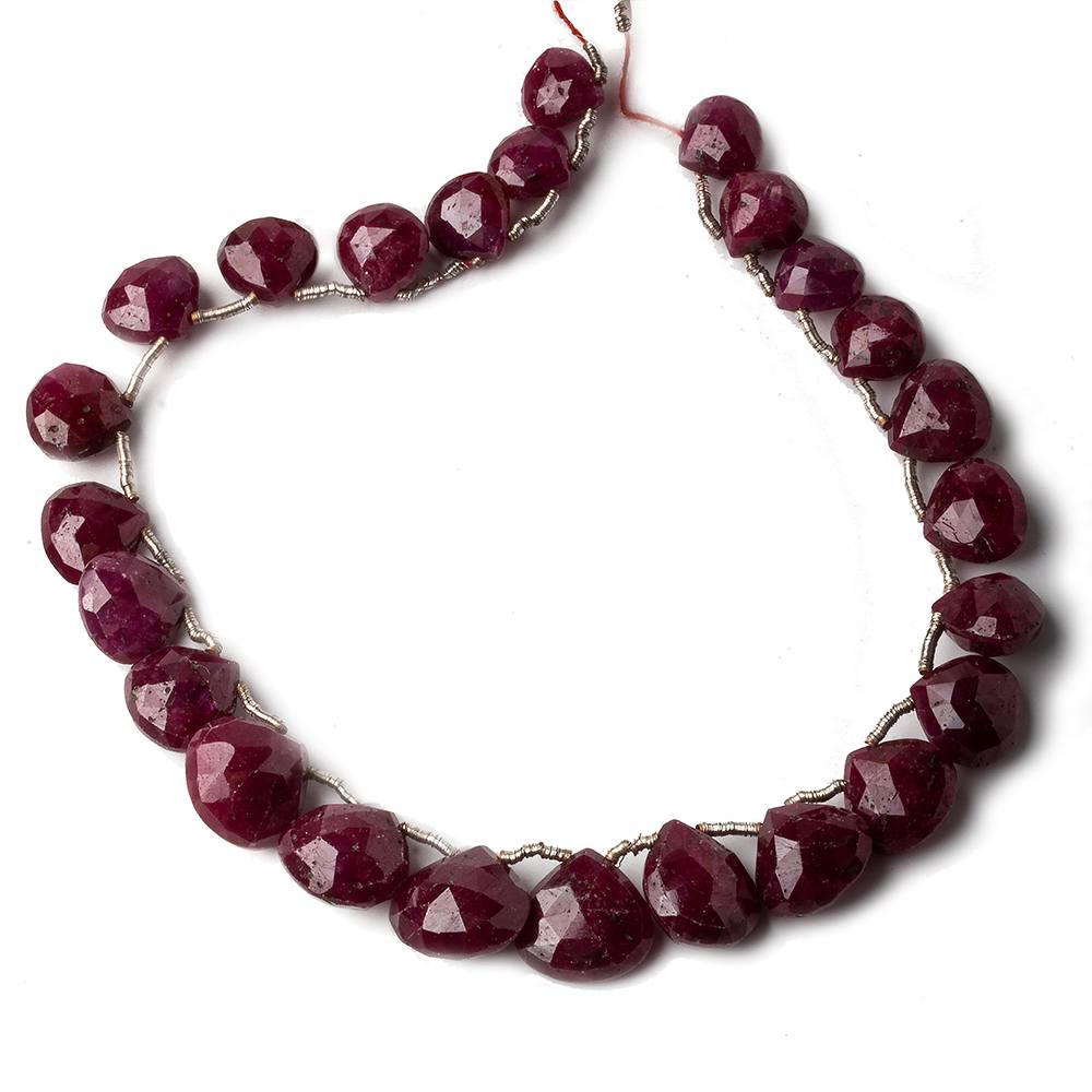 7x7-11x11mm Ruby Faceted Heart Briolette 8 inch 25 (ONLINE ORDER ONLY)