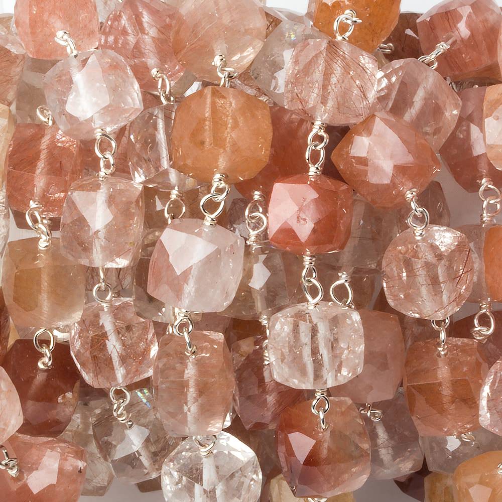 7x7mm Rutilated Quartz faceted cube Silver .925 Chain by the foot 25 pcs