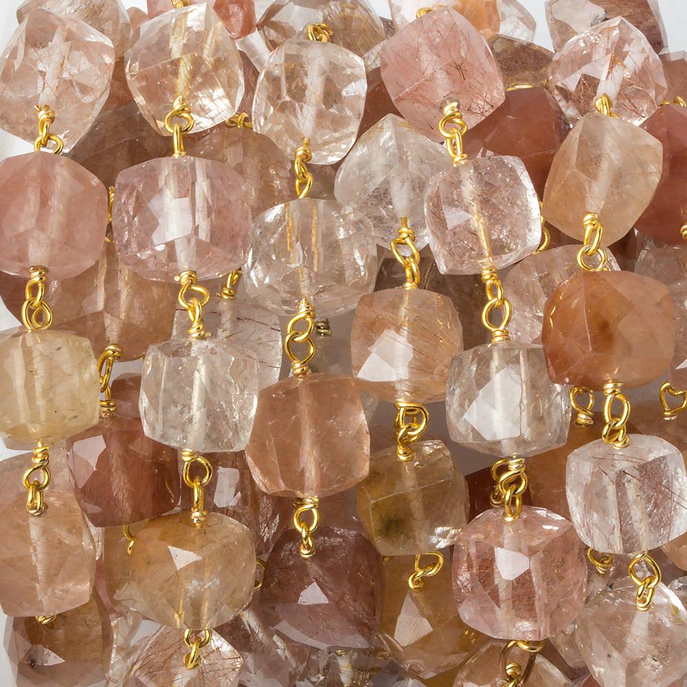 7x7mm Rutilated Quartz faceted cube Vermeil Chain by the foot 25 pcs (ONLINE ORDER ONLY)