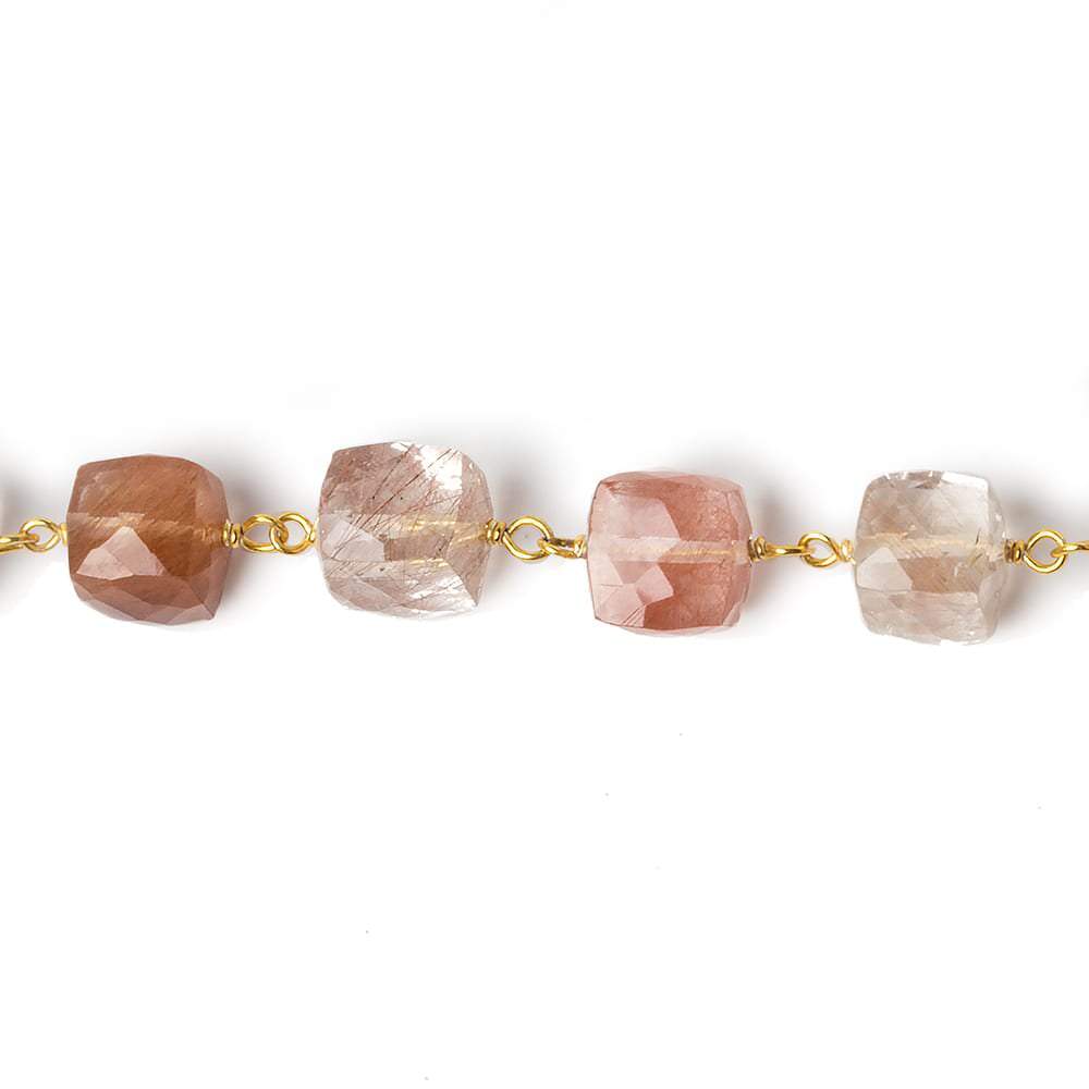7x7mm Rutilated Quartz faceted cube Vermeil Chain by the foot 25 pcs (ONLINE ORDER ONLY)