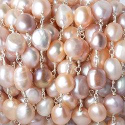 7x8-8x10mm TriColor Baroque Freshwater Pearl Silver .925 Chain by the foot (ONLINE ORDER ONLY)