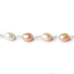 7x8-8x10mm TriColor Baroque Freshwater Pearl Silver .925 Chain by the foot (ONLINE ORDER ONLY)