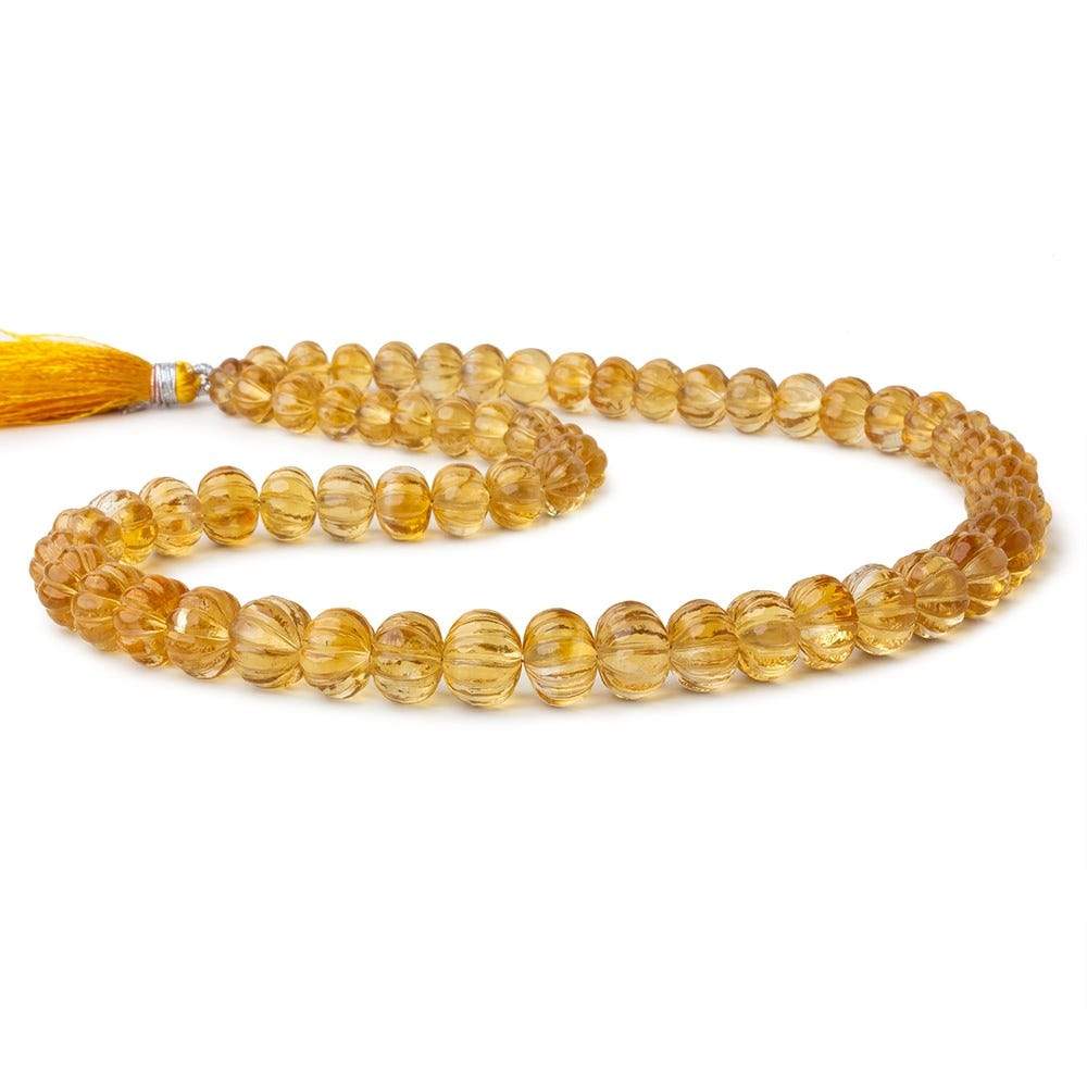 8-10mm Citrine hand carved Melon rondelles 15 inch 61 beads