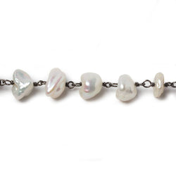 8-11mm White Keshi Pearl Black Gold .925 Silver Chain by the foot 28 pieces (ONLINE ORDER ONLY)