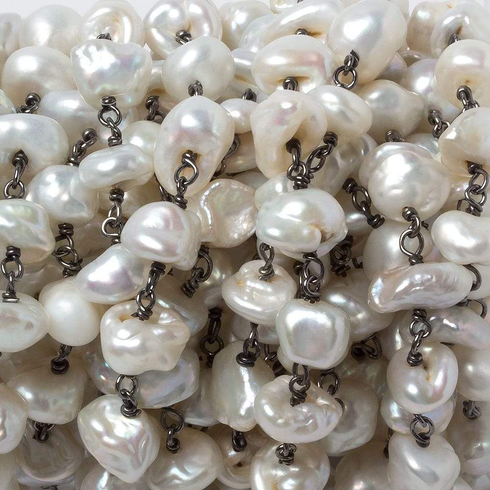8-11mm White Keshi Pearl Black Gold .925 Silver Chain by the foot 28 pieces (ONLINE ORDER ONLY)