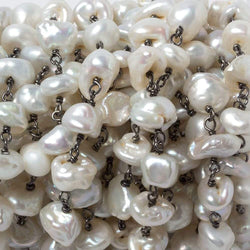 8-11mm White Keshi Pearl Black Gold .925 Silver Chain by the foot 28 pieces (ONLINE ORDER ONLY)