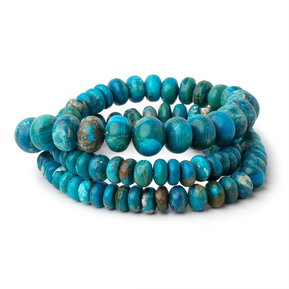 8-12mm Peruvian Blue Opalina Plain Rondelles 20 inch 90 Beads AA (ONLINE ORDER ONLY)