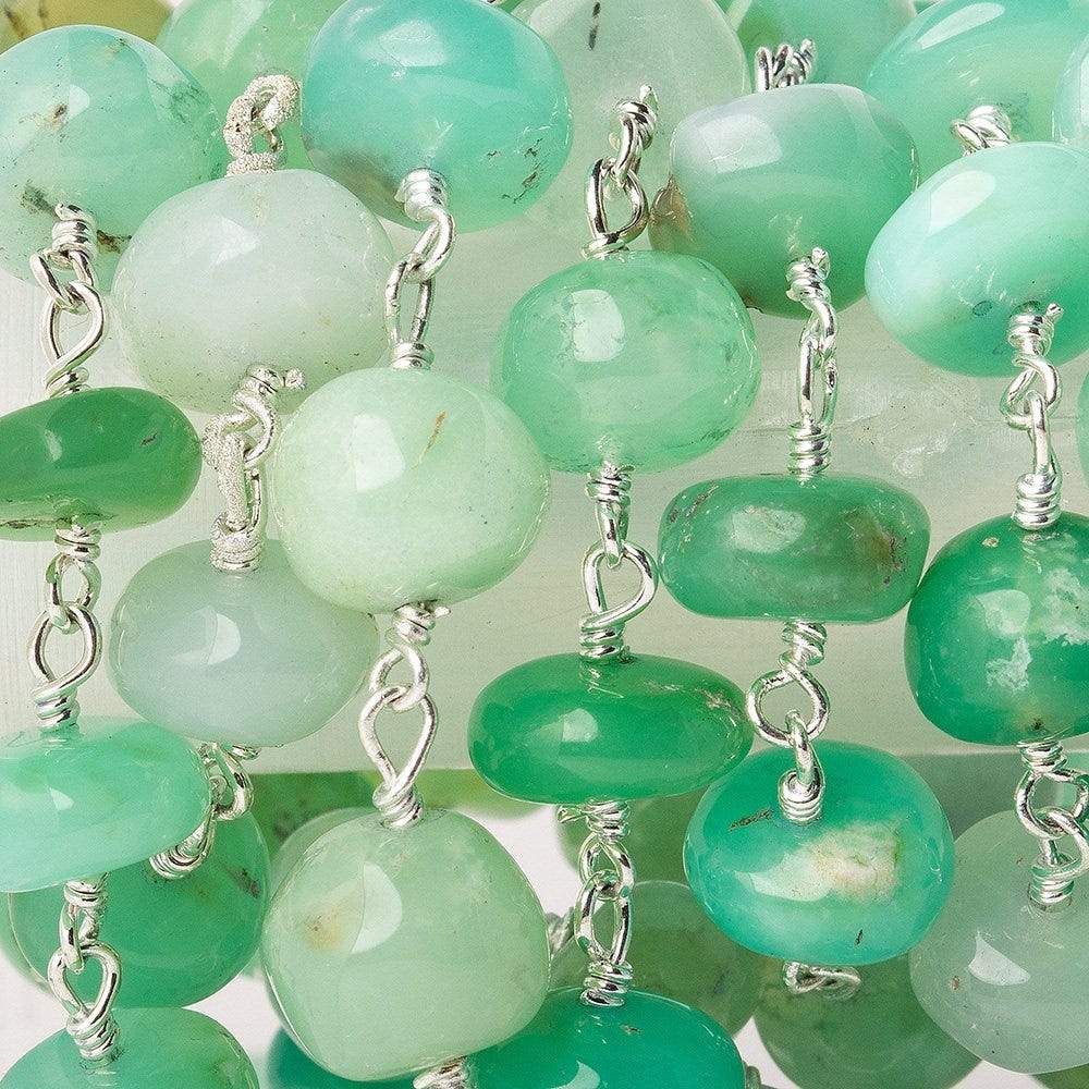 8-9mm Chrysoprase plain rondelle Silver plated Chain by the foot (ONLINE ORDER ONLY)