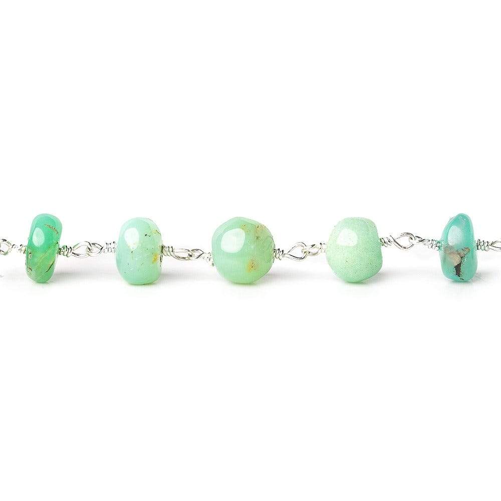 8-9mm Chrysoprase plain rondelle Silver plated Chain by the foot (ONLINE ORDER ONLY)