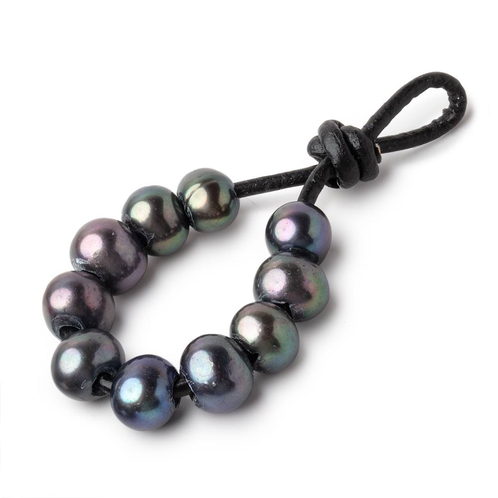 8-9mm Olive Peacock Large Hole Off Round Pearls Set of 10