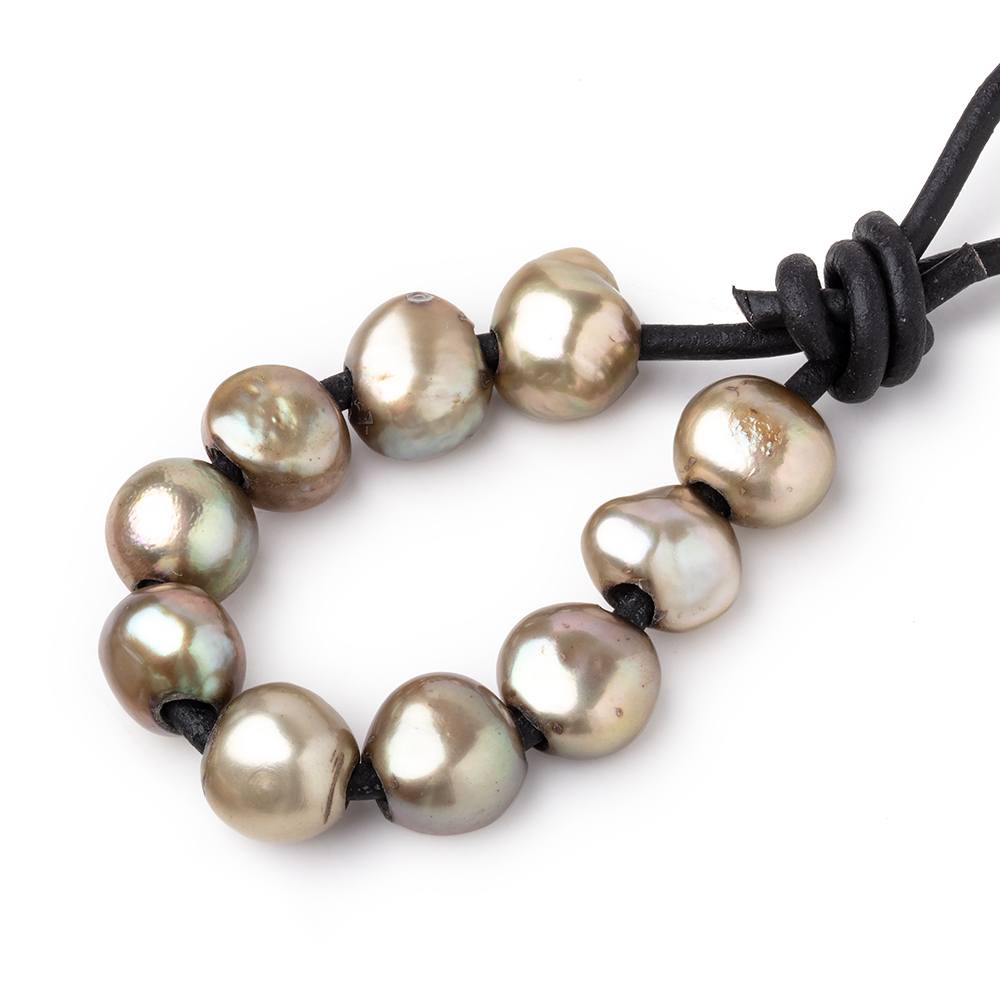9-10mm Grape Green Large Hole Baroque Pearls Set of 10 (ONLINE ORDER ONLY)