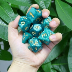 Blue Giant Pearl Dice (7) with Green Numbers RPG Role Playing Dice (Online Only)