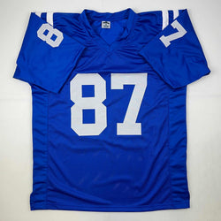 Facsimile Autographed Reggie Wayne Indianapolis Blue Reprint Laser Auto Football Jersey Size Men's XL (ONLINE ORDER ONLY)