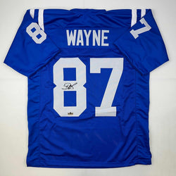 Facsimile Autographed Reggie Wayne Indianapolis Blue Reprint Laser Auto Football Jersey Size Men's XL (ONLINE ORDER ONLY)