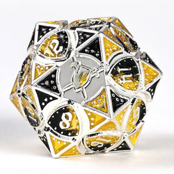 Solid Metal Fighter Class RPG Dice Set - Silver/Yellow/Black (ONLINE ORDER ONLY)