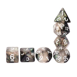 Stellar Explosion 7-Dice Set Black/Silver w/White Numbers Dnd Dice Set (Blacklight reactive) (Online Only)