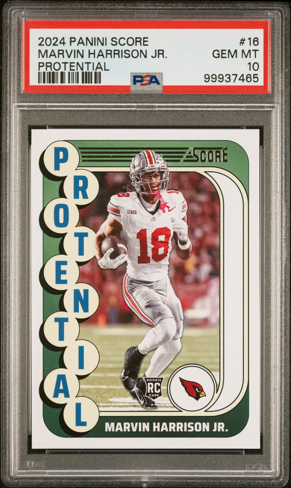 Graded 2024 Panini Score Marvin Harrison Jr #16 Protential Rookie RC Football Card PSA 10 Gem Mint