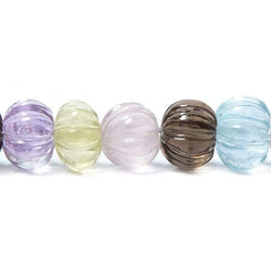 8.5-10.5mm Multi Gemstone Carved Melon Rondelles 16 inch 63 Beads (ONLINE ORDER ONLY)