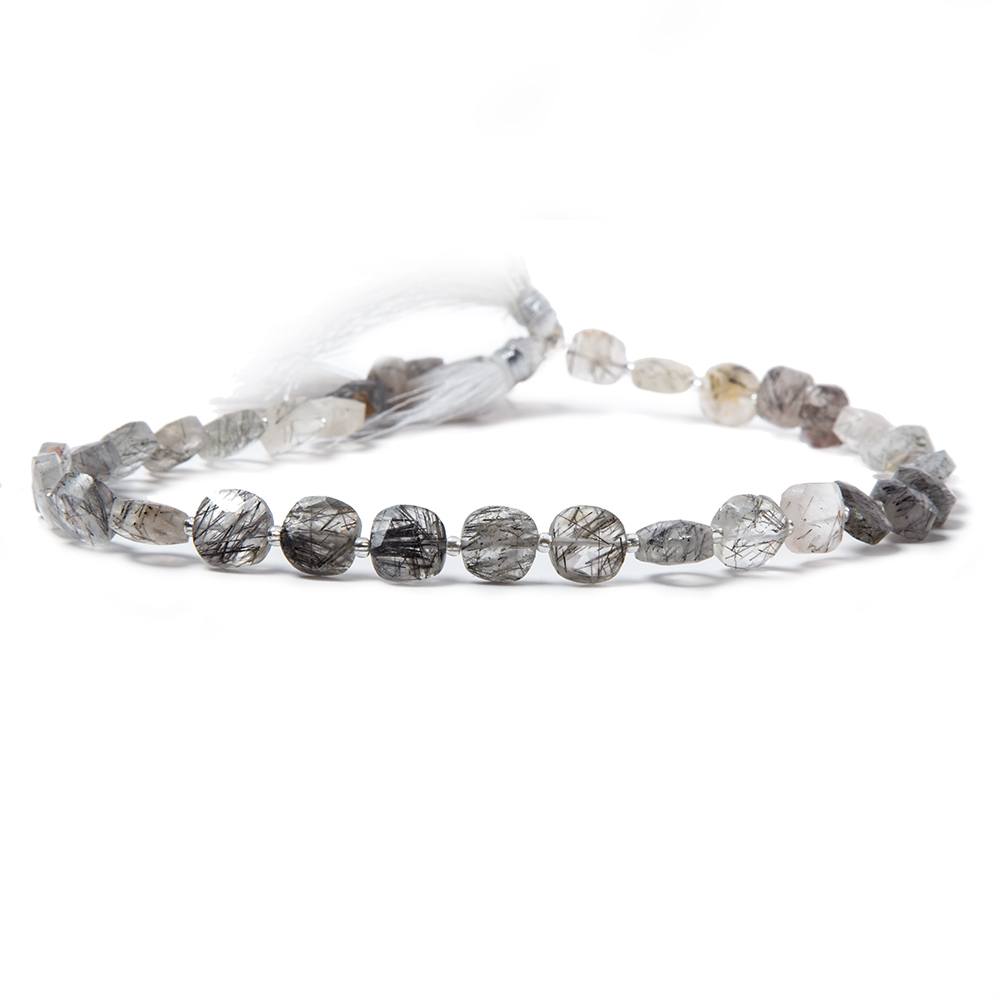 8.5-9mm Tourmalinated Quartz faceted pillow beads 14 inch 33 pieces (ONLINE ORDER ONLY)