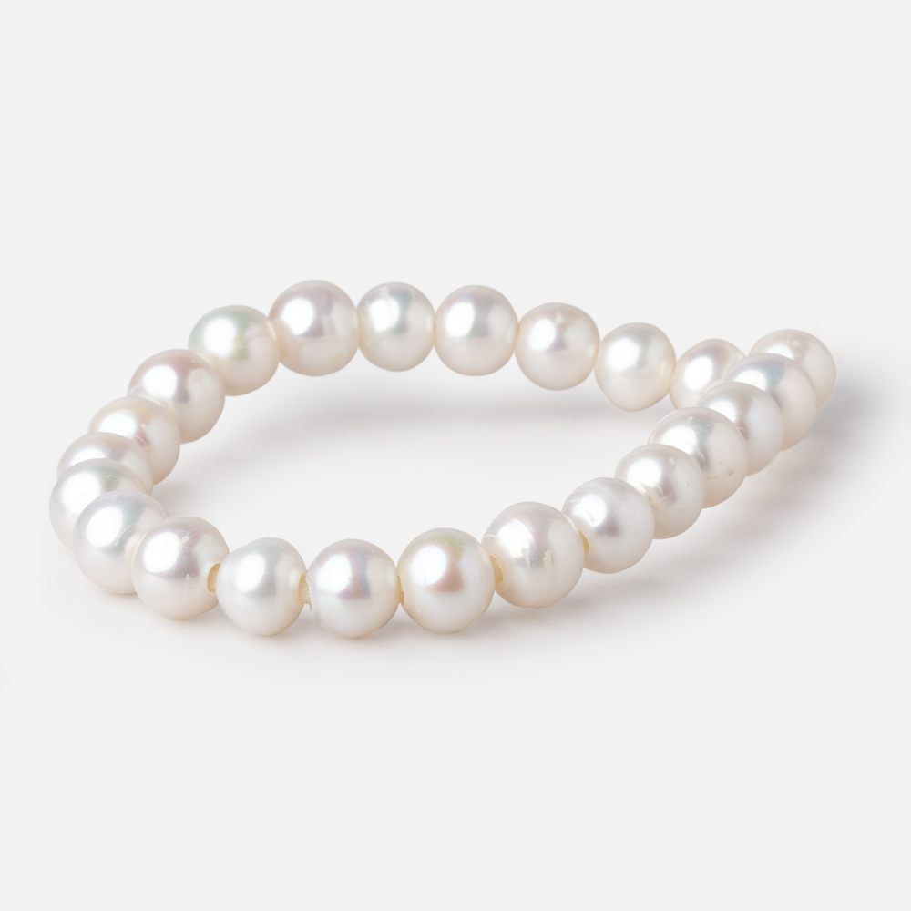 8.5-9mm White Off Round Large Hole Freshwater Pearls 7.5 inch 22 Beads