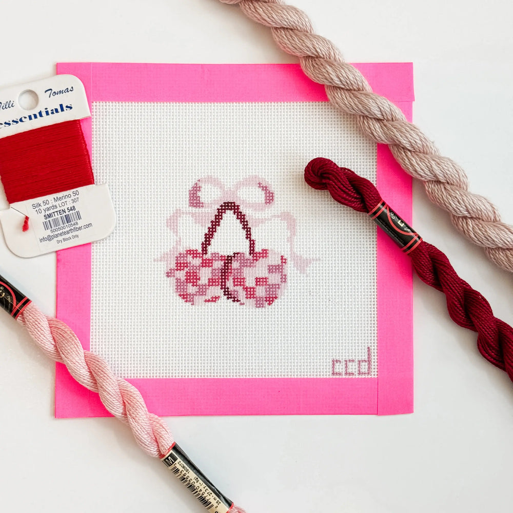 Cotswold Co Designs - Disco Cherries Coquette Needlepoint Canvas, 18 mesh, 3” (ONLINE ORDER ONLY)