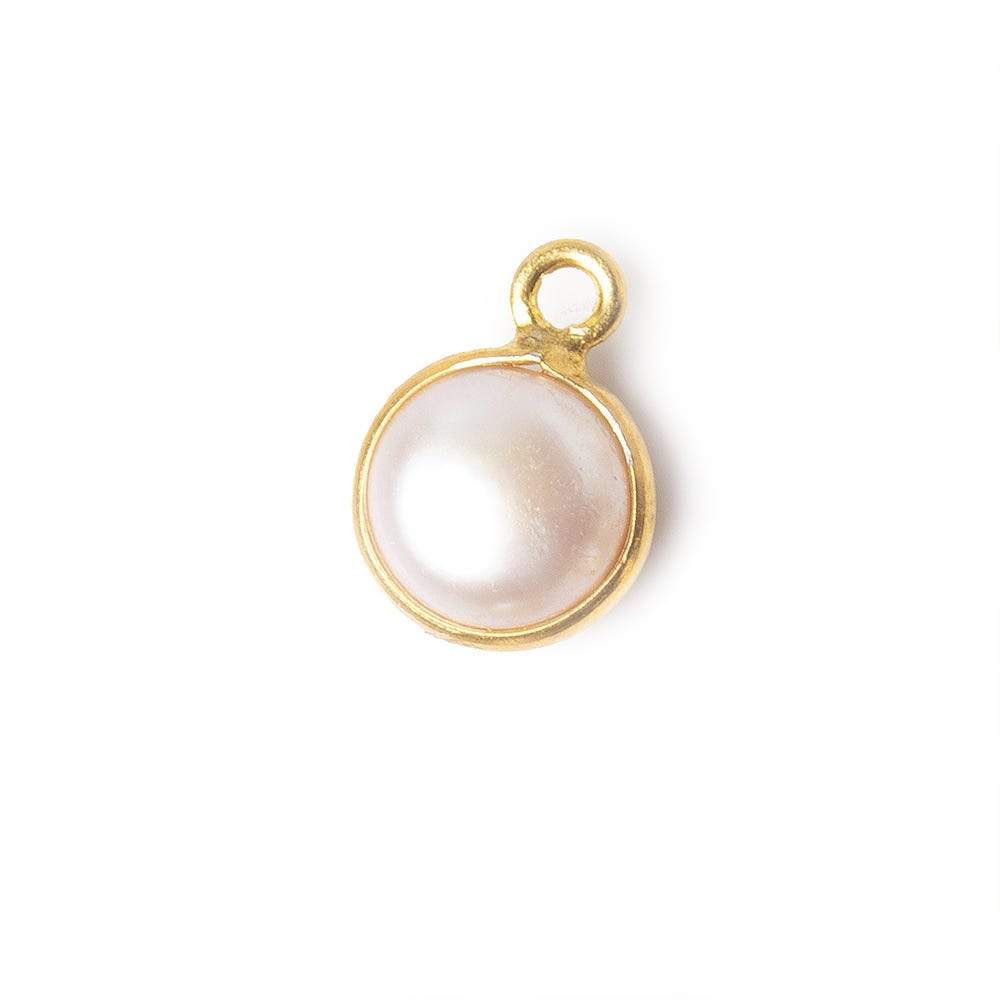 8.5mm Vermeil Bezel Rose' White Freshwater Pearl Button Pendant 1 Piece (ONLINE ORDER ONLY)