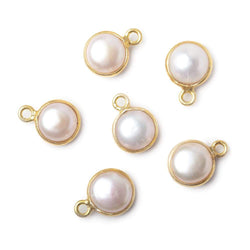 8.5mm Vermeil Bezel Rose' White Freshwater Pearl Button Pendant 1 Piece (ONLINE ORDER ONLY)
