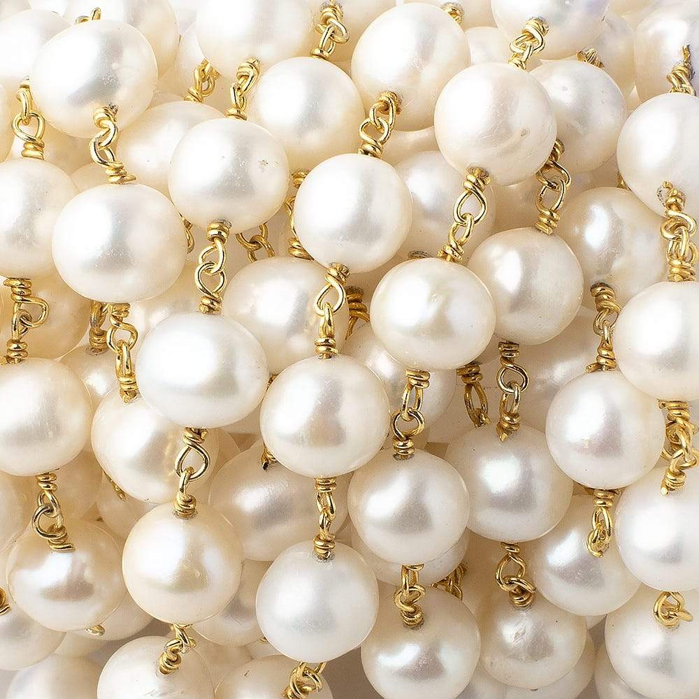 8.5x9-8x10mm White Off Round Pearls on Vermeil Chain by the Foot 20 pieces (ONLINE ORDER ONLY)