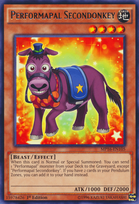 Performapal Secondonkey [MP16-EN105] Rare (ONLINE ORDER ONLY)