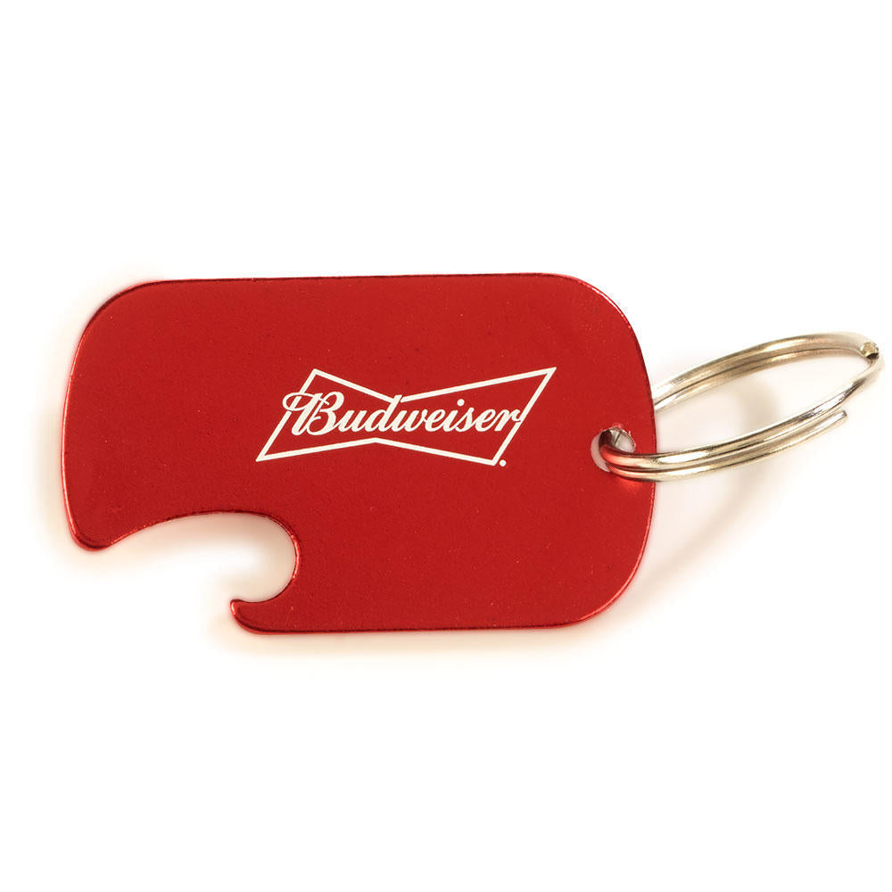 Budweiser Red Bottle Opener Dog Tag Beverage Wrench Heavy Metal 1.8" x 1.1" (Online Only)