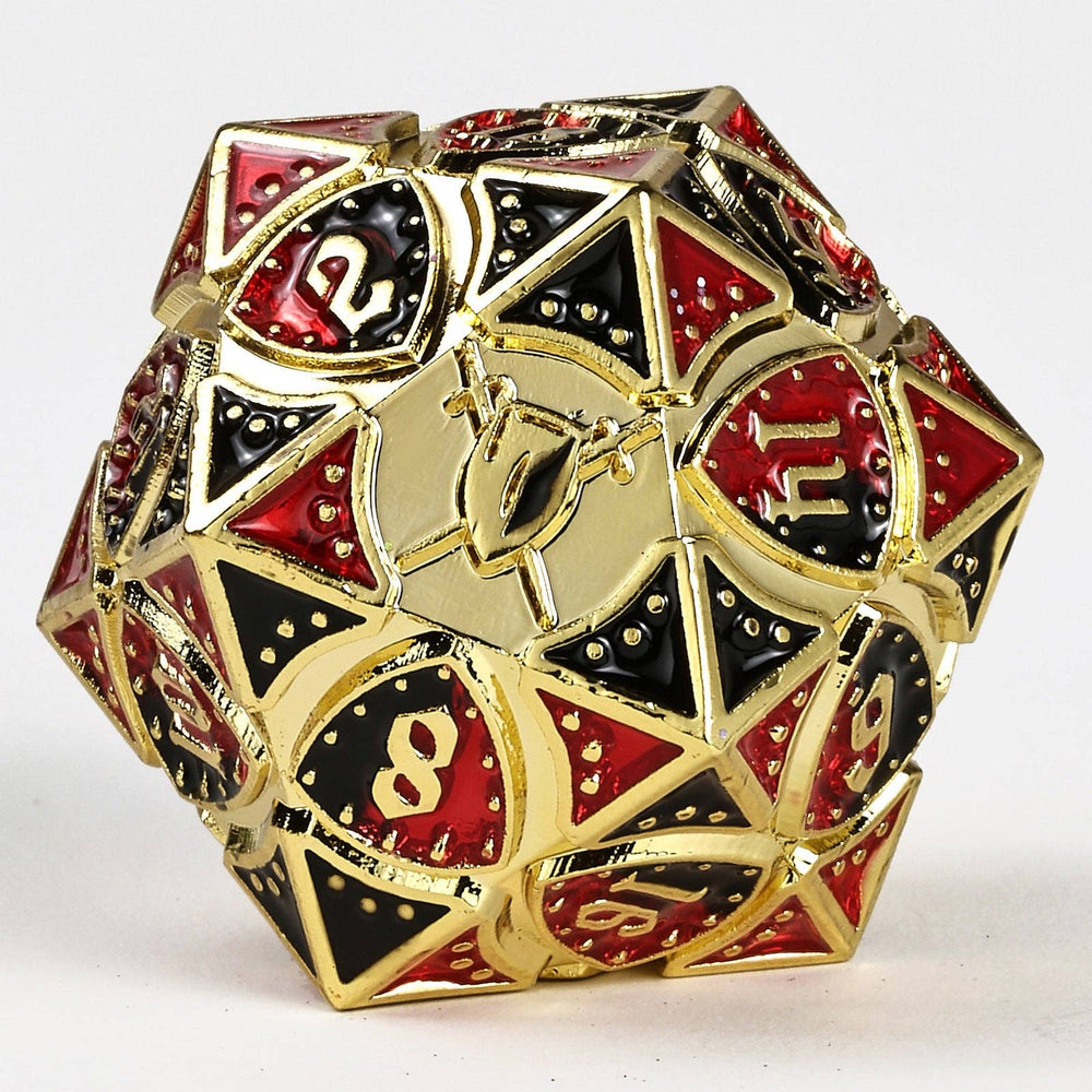 Solid Metal Fighter Class RPG Dice Set - Gold w/ Red & Black (ONLINE ORDER ONLY)