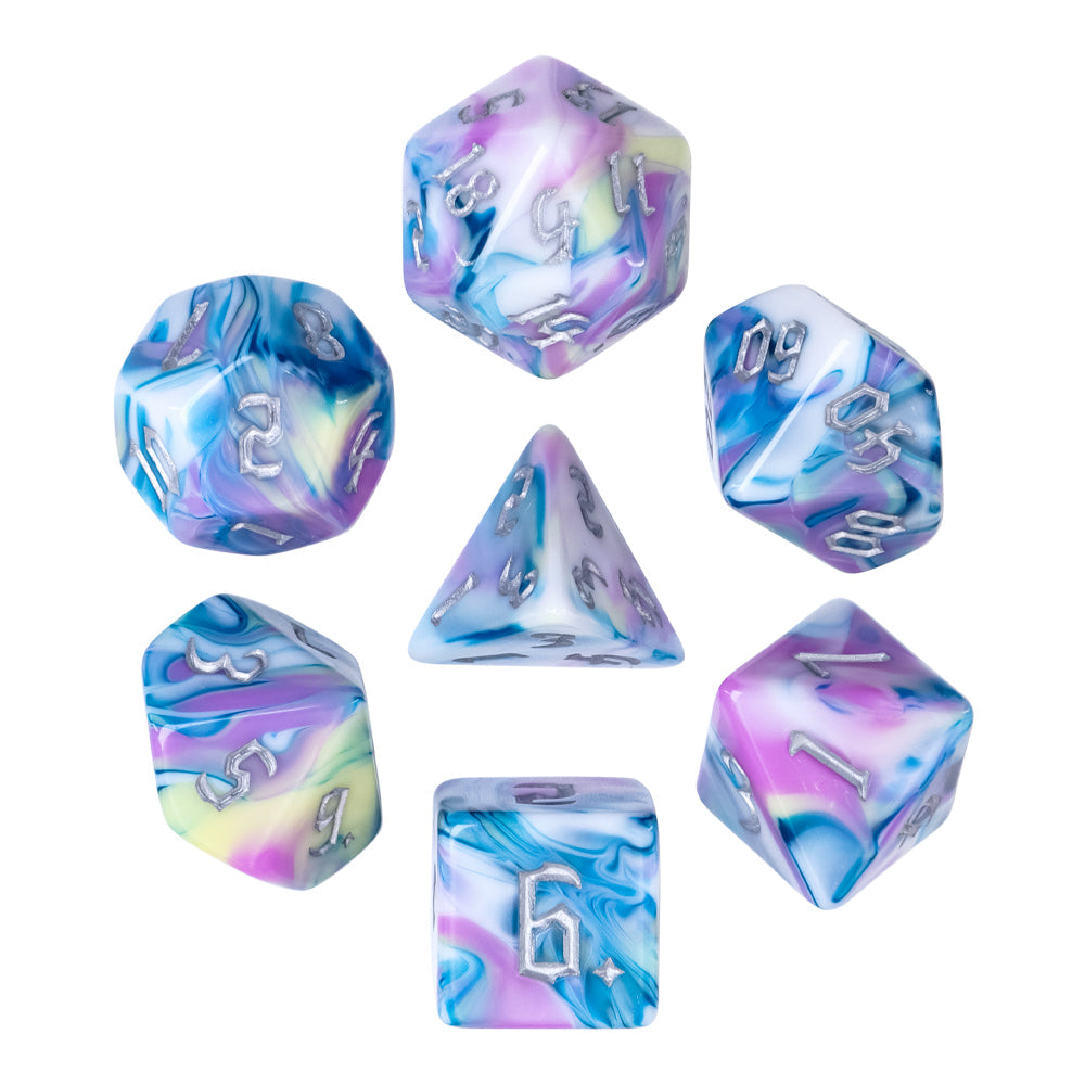 Artic Blend 7-Dice Set Blue Purple Grey w/SilvweNumbers Dnd Dice Set (Online Only)