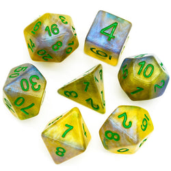 Blue & Yellow w/green Galaxy Glitter 7-Dice Set RPG (Online Only)