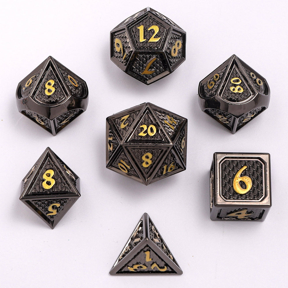 Solid Metal Behemoth Dice set - Gunmetal with Gold (ONLINE ORDER ONLY)
