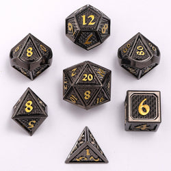 Solid Metal Behemoth Dice set - Gunmetal with Gold (ONLINE ORDER ONLY)