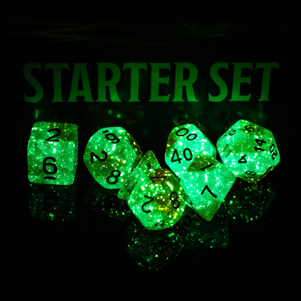 Neverland 7-Dice Set Teal/Orange w/Silver Numbers Dnd Dice Set (Blacklight reactive) (Online Only)