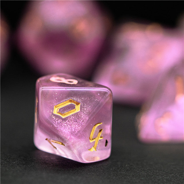 Pink Glitter Party Glitter Dice (Goldfont) 7-Dice Set RPG DND (Online Only)