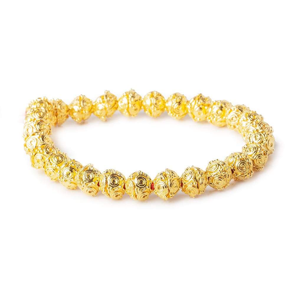8mm 22kt Gold plated Copper Geometric Round Bead Caps 8 inch 54 beads (ONLINE ORDER ONLY)