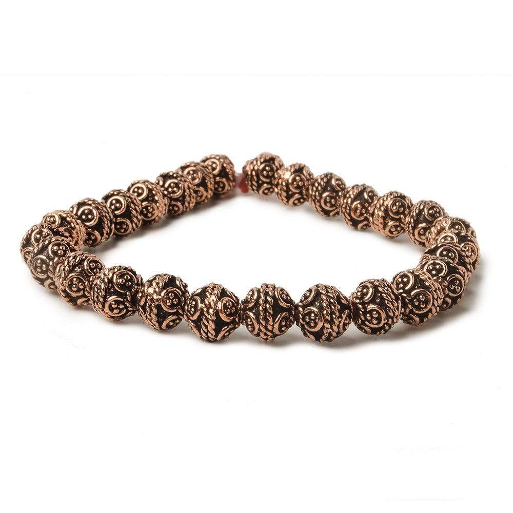 8mm Antiqued Copper Bali Design Round 8 inch 27 pcs (ONLINE ORDER ONLY)