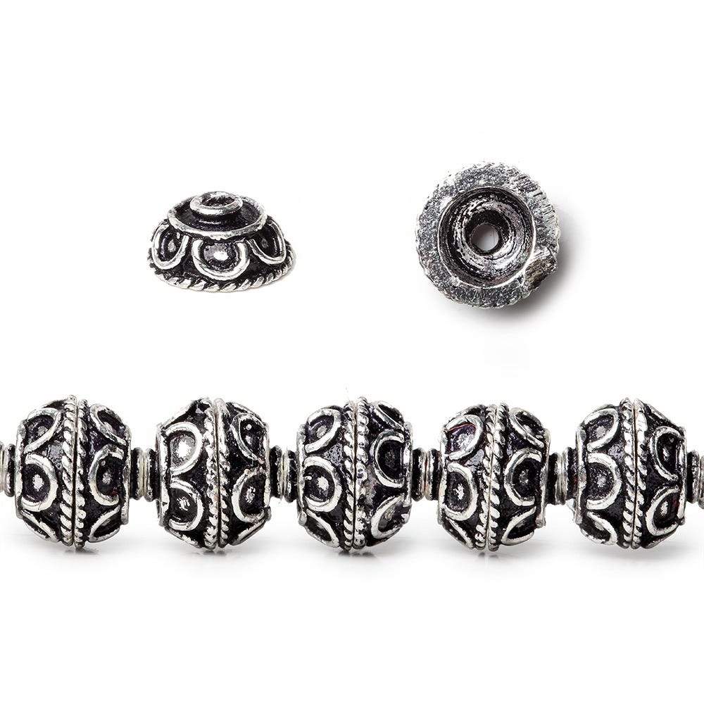 8mm Antiqued Sterling Silver plated Bead Cap Simple Arch Design 8 inch 54 beads (ONLINE ORDER ONLY)