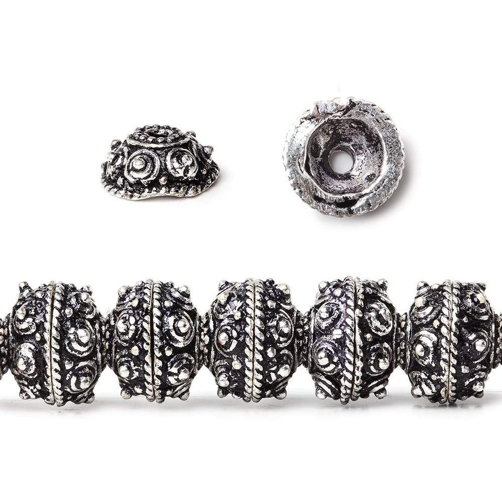 8mm Antiqued Sterling Silver plated Bead Cap Sphere Design 8 inch 60 beads (ONLINE ORDER ONLY)