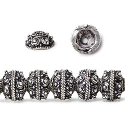 8mm Antiqued Sterling Silver plated Bead Cap Sphere Design 8 inch 60 beads (ONLINE ORDER ONLY)