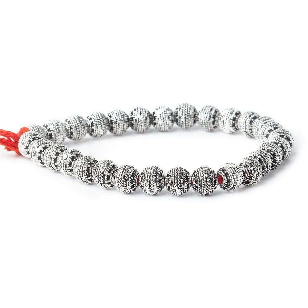 8mm Antiqued Sterling Silver plated Copper Bead Miligrain Rings 8 inch 28 pieces (ONLINE ORDER ONLY)