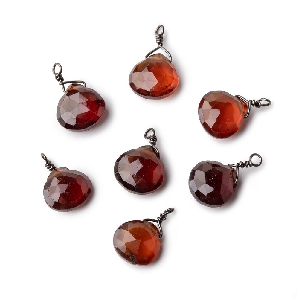 8mm Black Gold Wire Wrapped Hessonite Garnet Faceted Heart 1 Focal Pendant (ONLINE ORDER ONLY)