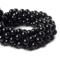 8mm Black Tourmaline plain round beads 15.5 inch 49 pieces (ONLINE ORDER ONLY)