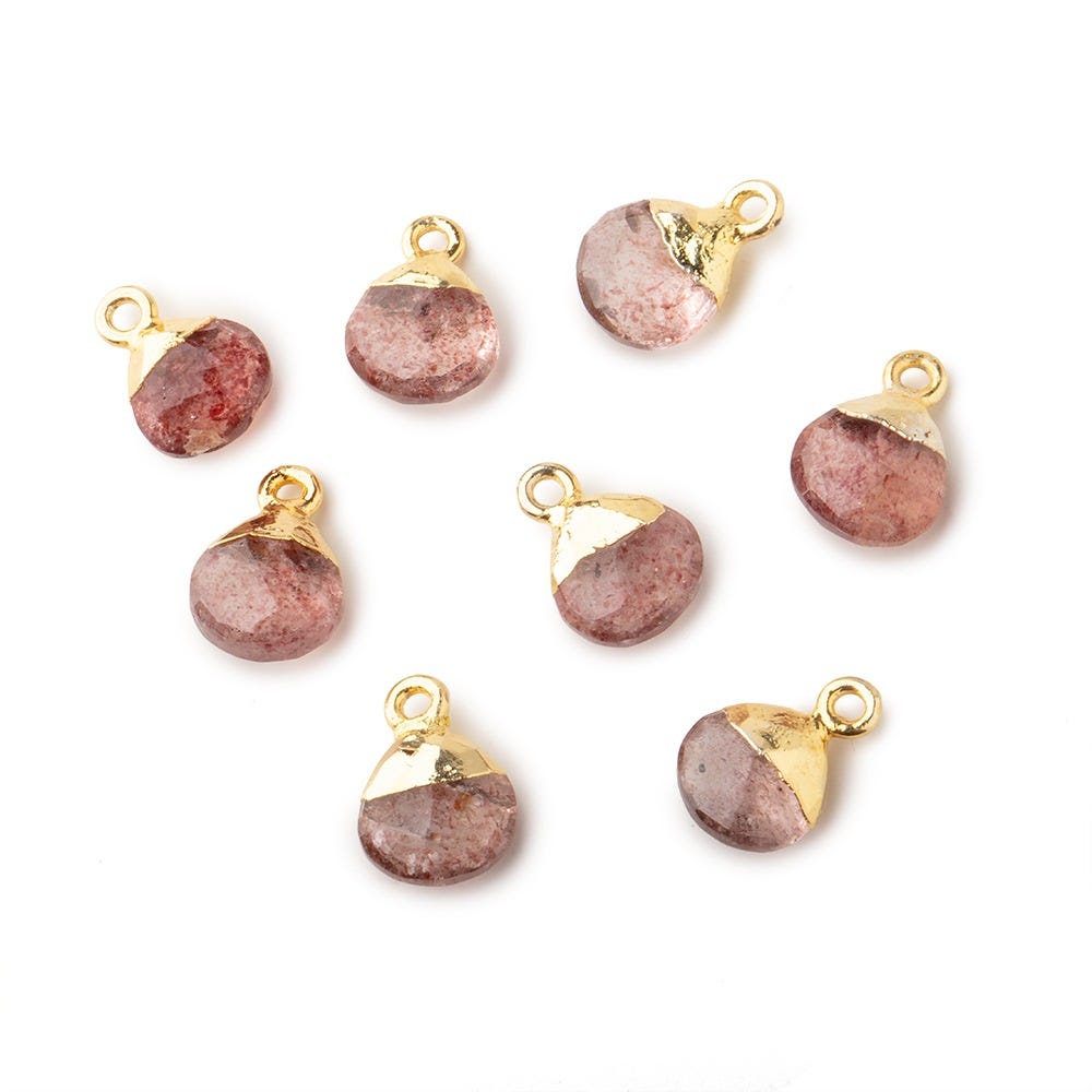 8mm Gold Leafed Strawberry Quartz faceted heart 1 focal bead
