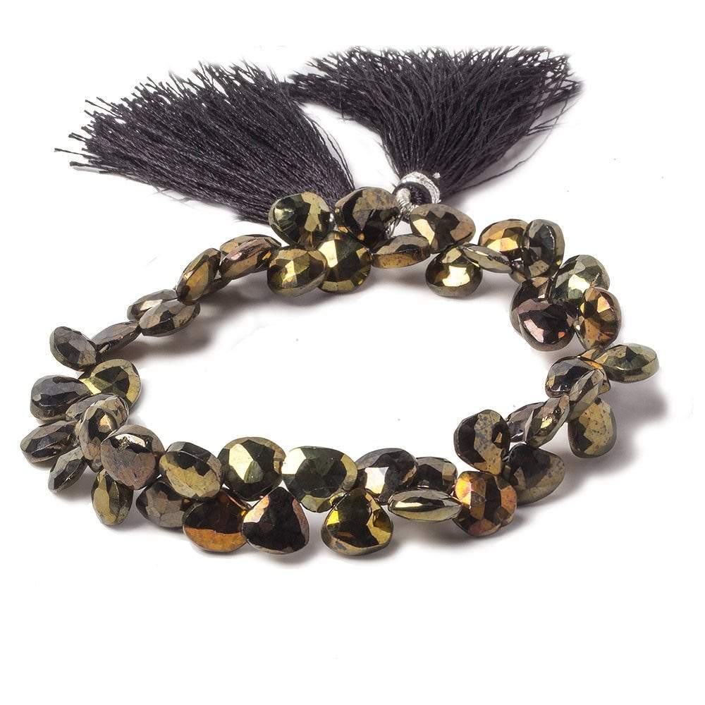 8mm Golden Metallic Black Spinel Faceted Heart Beads 8 inch 52 pieces (ONLINE ORDER ONLY)
