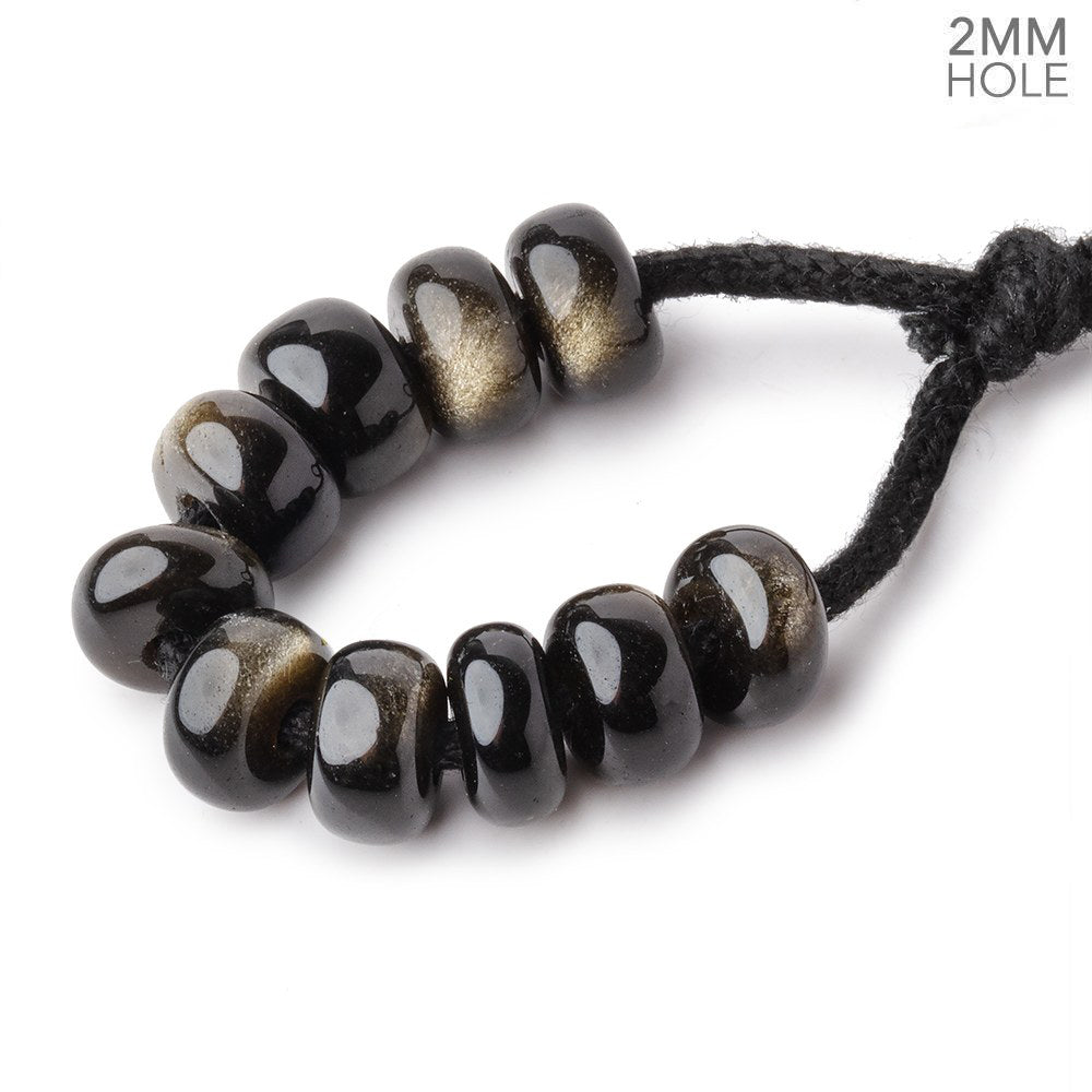 8mm Golden Sheen Obsidian 2mm Large Hole Plain Rondelle Set of 10