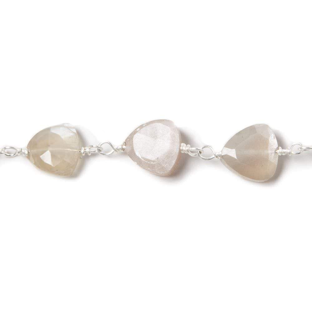 8mm Greige Moonstone triangle Silver plated Chain by the foot 22pcs (ONLINE ORDER ONLY)